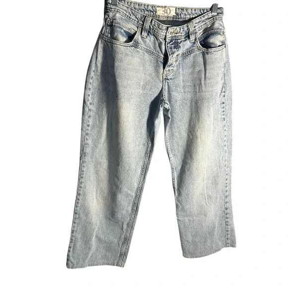 We The Free Relaxed Straight Wide Leg Button Fly Crop Jeans Sz 30 - Picture 5 of 12